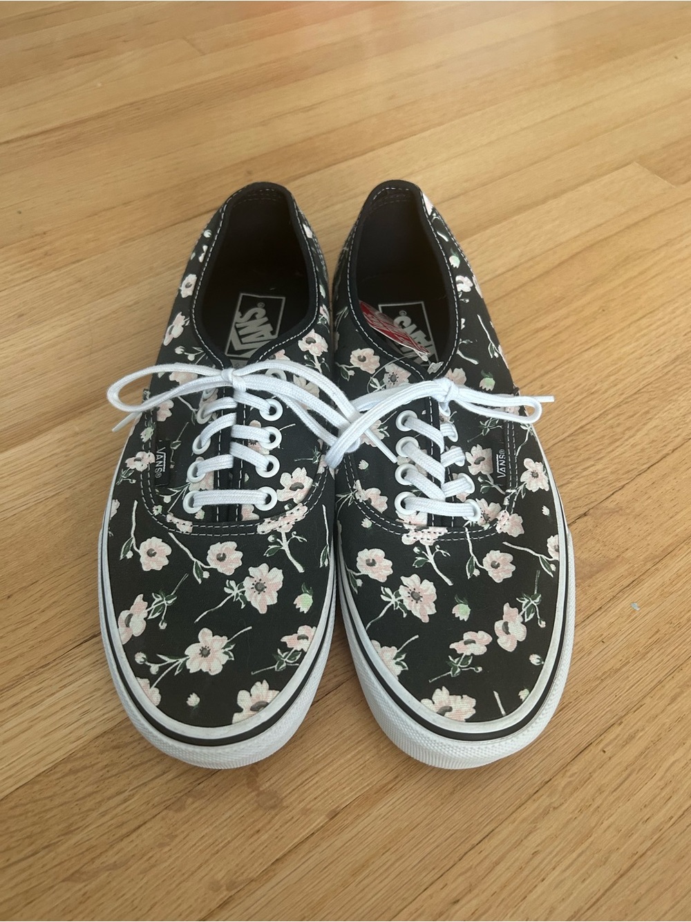 Vans Black Canvas Floral Lace-Up Sneakers with White Laces